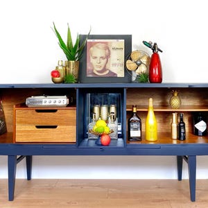 Sideboard, Beautility, Drinks Cabinet, Cocktail Cabinet, 1960s Long And Low, Blue Vintage Retro