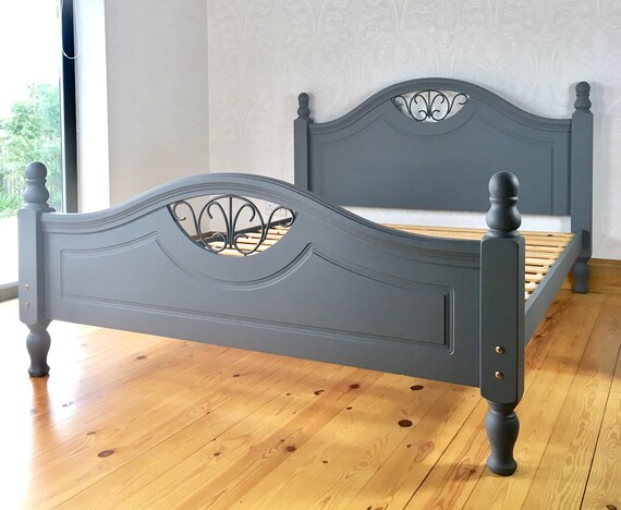 Bed King Size Bedroom Furniture Grey Painted Large Bed Wooden Bed Painted Furniture Adult Bed Grey Bed Kingsize