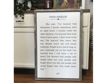 Maya Angelou Book Page Sign 24" x 36" Wood Framed Sign