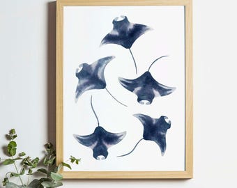 Watercolour Manta Rays: A4 Signed Art Print