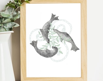 Cornish Seals and Celtic Triskelion A4 Signed Artist Print