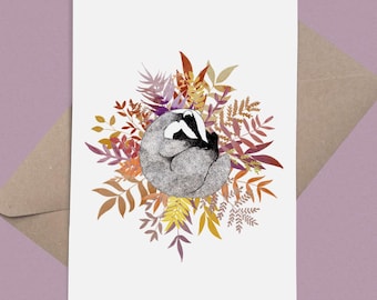 Watercolour Sleepy Badger: A5 Illustrated Blank Greetings Card and A5 Art Print