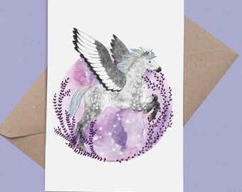 Pegasus: Greek Mythical Horse A5 Blank Greetings Card and Miniature Art Print