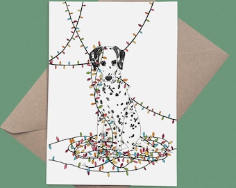 Cheeky Dalmatian, A5 Christmas Card and Mini Art Print