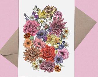 A Year in Bloom, One Year Anniversary A5 Luxury Greetings Card and Mini Print