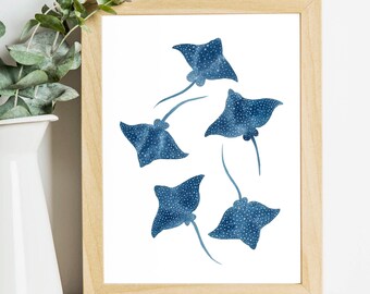 Watercolour Spotted Eagle Rays: A4 Signed Art Print