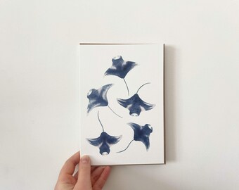 Watercolour Manta Rays: A5 Artist Print and Greetings Card