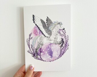 Pegasus: Greek Mythical Horse A5 Blank Greetings Card and Miniature Art Print