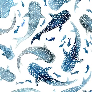 Requins baleines // Motif répété sans couture // Papier numérique // Fichier JPG sans couture pour le tissu // Téléchargement