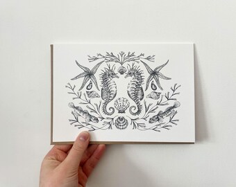 Symmetrical Seahorses: A5 Artist Print and Greetings Card