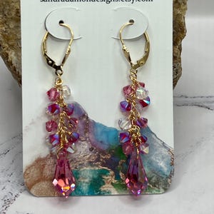 Pendientes de gota de cristal rosa de Swarovski