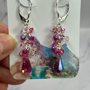 Pendientes de gota de cristal rosa de Swarovski