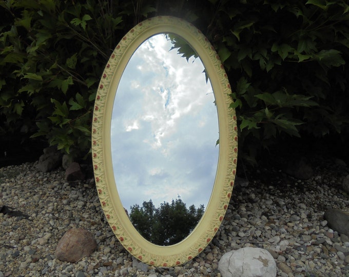 Vintage Recessed Medicine With Oval Mirror, Miamicarey Medicine Yellow Framed