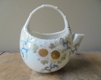 Petite théière décorative vintage, pichet floral rose et jaune avec accent bleu, TheEarlyBirdFinds
