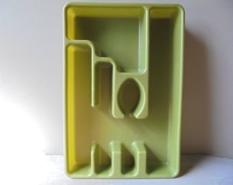 Vintage Avocado Green Utensil Holder, Flatware Tray, Vintage Drawer Divider, Vintage Kitchen Organizer, Camper Storage, TheEarlyBirdFinds