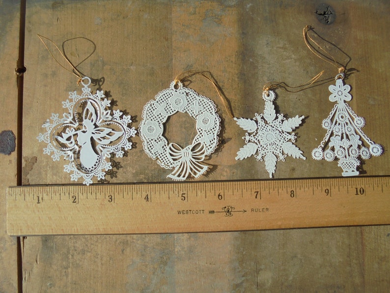 Vintage White Christmas Tree Ornaments White Lace Metal Etsy