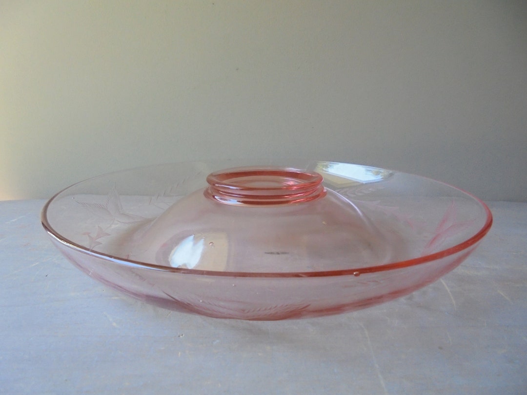 Vintage Pink Glass Serving Bowl, Pink Chips and Dip Serving Dish