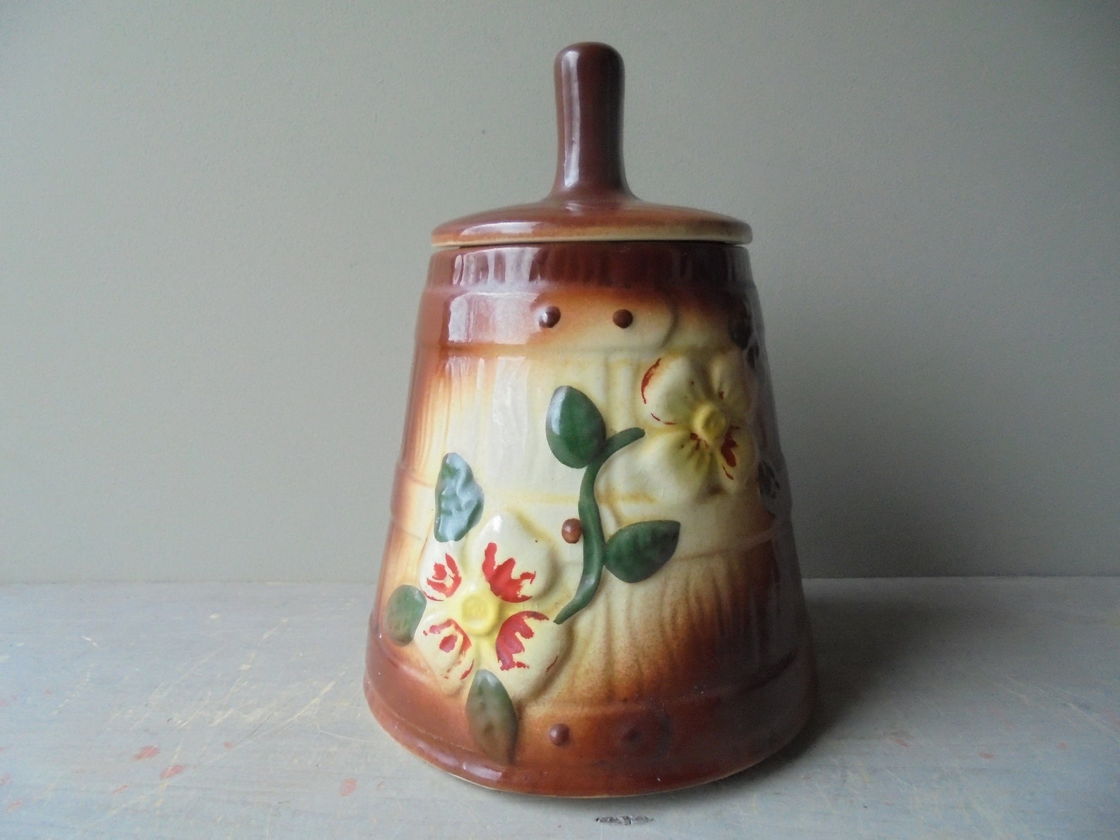 Butter Churn Cookie Jar With Flowers Vintage Kitchen Cookie - Etsy