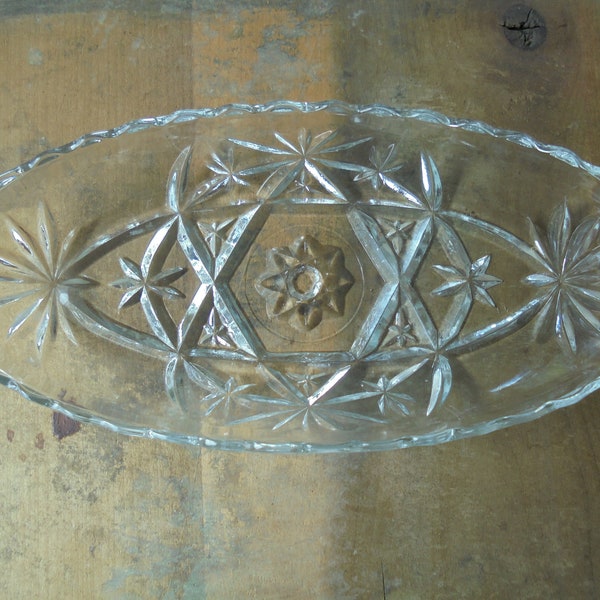 Vintage Clear Glass Relish Dish, Star of David Glass Tray, Vintage Entertaining, Glass Serving Bowl, TheEarlyBirdFinds