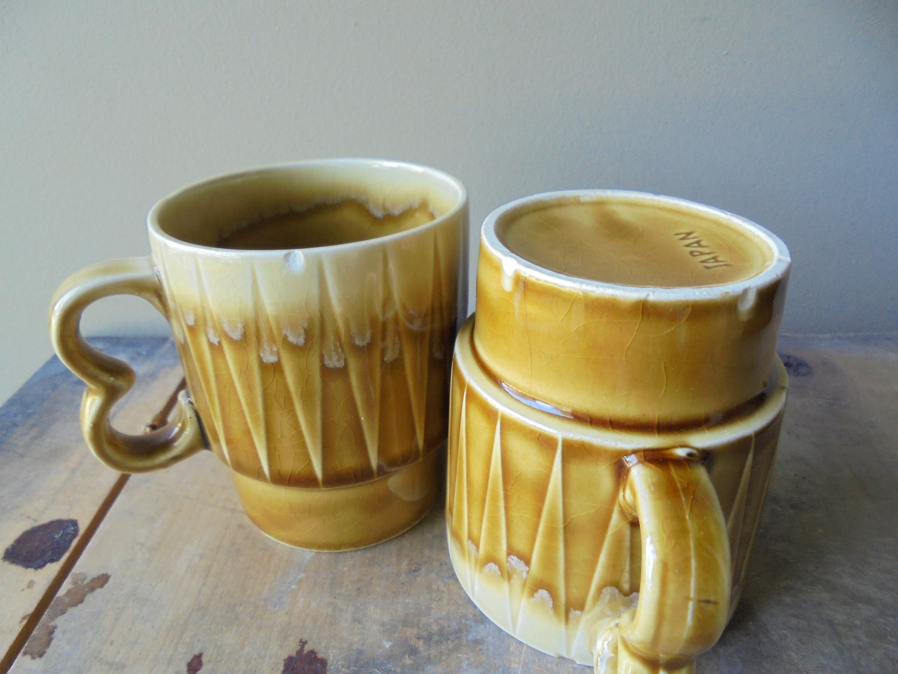 Vintage Mustard Yellow Coffee Mug Yellow Stackable Coffee Etsy