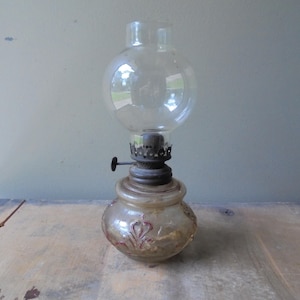 Vintage Miniature Oil Lamp, Petite P & A Oil Lamp, Clear Glass Hurricane Shade, TheEarlyBirdFinds