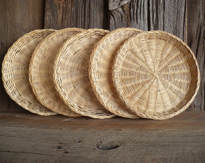 Vintage Paper Plate Holder Set of Five Wicker Paper Plate Etsy