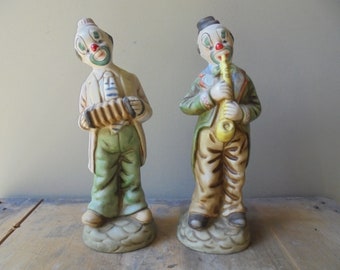 Vintage Clown Figurine, Set of Two Musical Clowns, TheEarlyBirdFinds