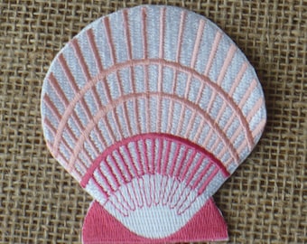 Vintage Embroidered Pink Seashell Iron On Patch Applique, TheEarlyBirdFinds