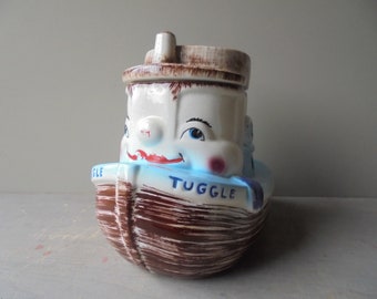 Tuggle the Tugboat Cookie Jar, Vintage Nautical Cookie Jar, Kitchen Cookie Canister, TheEarlyBirdFinds
