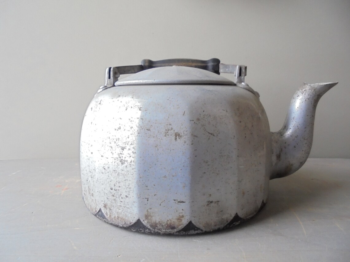 Vintage Mirro Tea Kettle Vintage Wood and Metal Tea Kettle Etsy