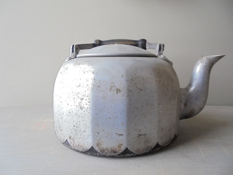 Vintage Mirro Tea Kettle Vintage Wood and Metal Tea Kettle Etsy