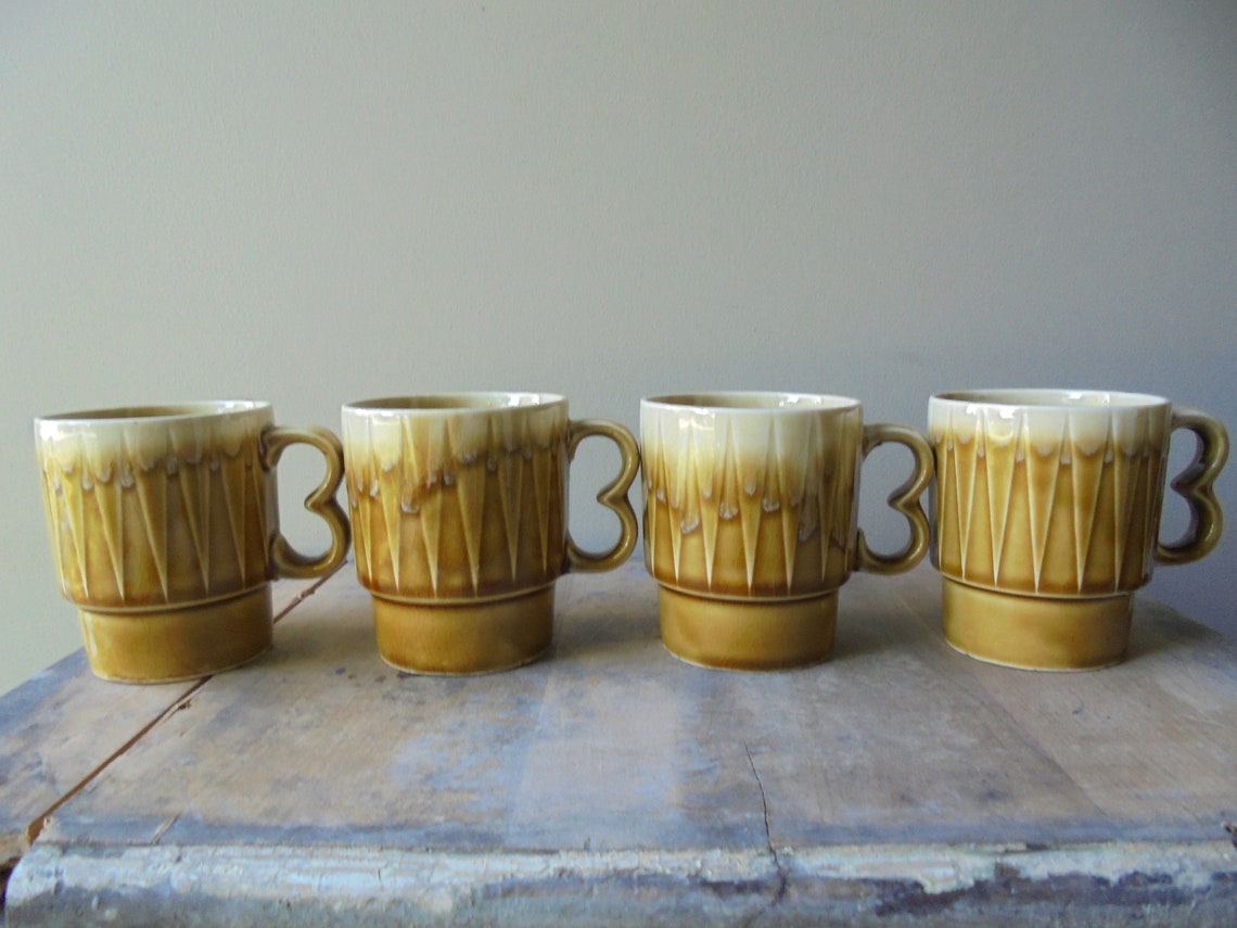 Vintage Mustard Yellow Coffee Mug Yellow Stackable Coffee Etsy Australia