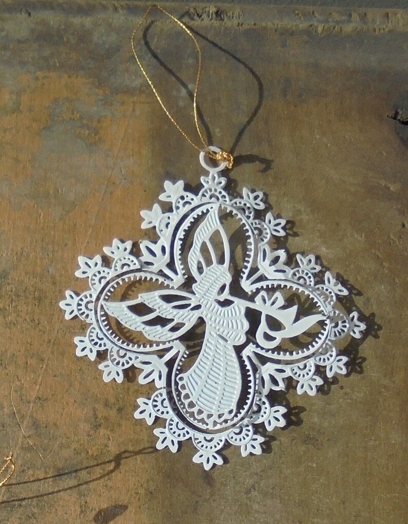 Vintage White Christmas Tree Ornaments White Lace Metal Etsy