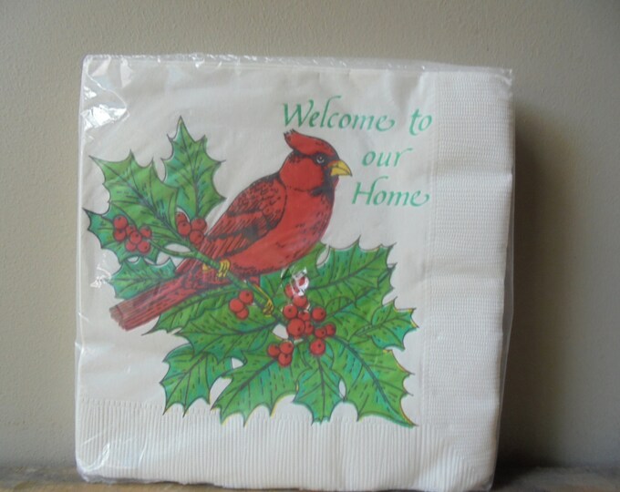 Vintage Paper Napkins Cardinal on Holly Branch Luncheon Etsy