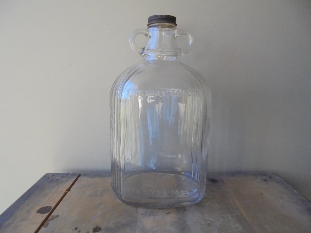 One Half Gallon Glass Jug, Vintage Houpperts Double Handle Glass Jar