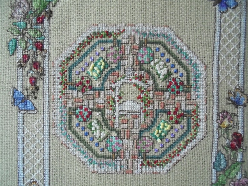 Vintage Needlepoint Wall Hanging Framed Formal Flower Garden Etsy