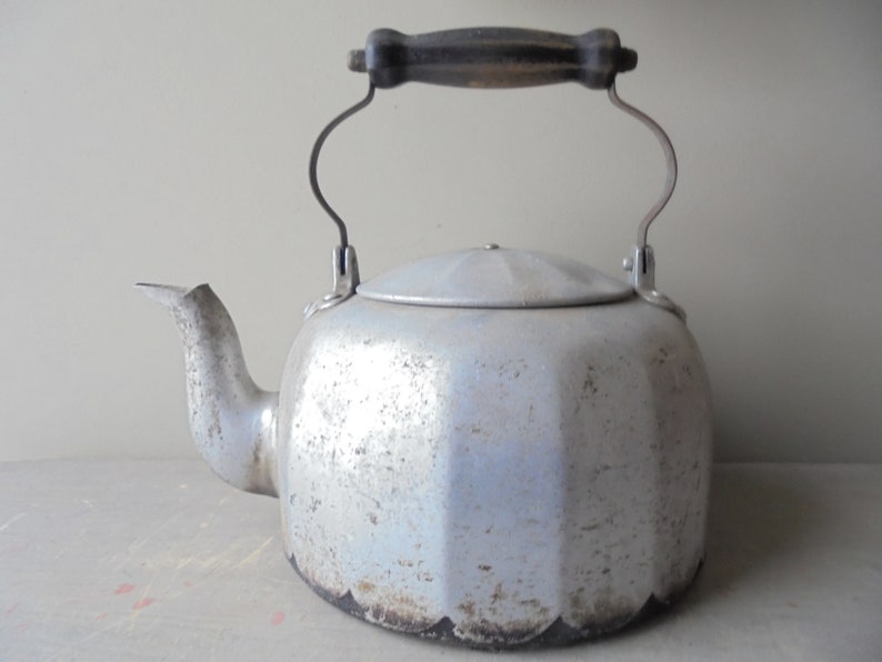 Vintage Mirro Tea Kettle Vintage Wood and Metal Tea Kettle Etsy