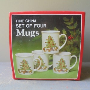 Vintage Holiday Hostess Christmas Coffee Mug Set, Set of Four Holiday Mugs, Holiday Hostess Japan, TheEarlyBirdFinds
