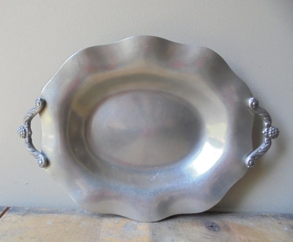 Just Andersen Pewter Tray, Vintage Silver Tray with Ornate Handles, Just 582 Metal Platter, TheEarlyBirdFinds