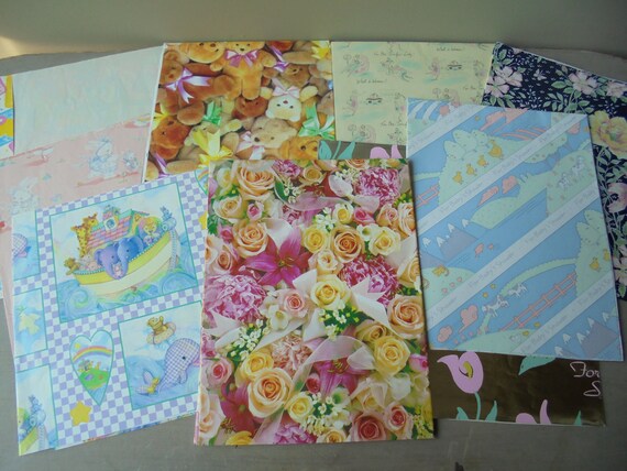 Vintage Baby Shower Gift Wrap Sheet, Vintage Celebration Wrapping Paper, Assortment of Floral Gift Wrap, TheEarlyBirdFinds
