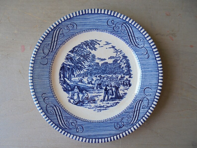 Vintage Currier & Ives Harvest Blue Bread and Butter Plate Etsy