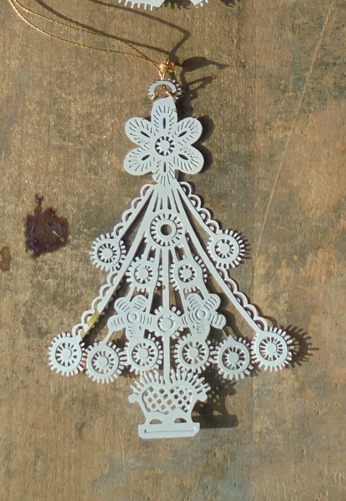 Vintage White Christmas Tree Ornaments White Lace Metal Etsy Christmas Tree Ornament White