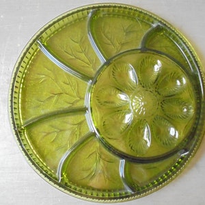 Green Glass Deviled Egg Dish, Vintage Relish Dish, Large Green Serving Tray, Vintage Entertainment, TheEarlyBirdFinds