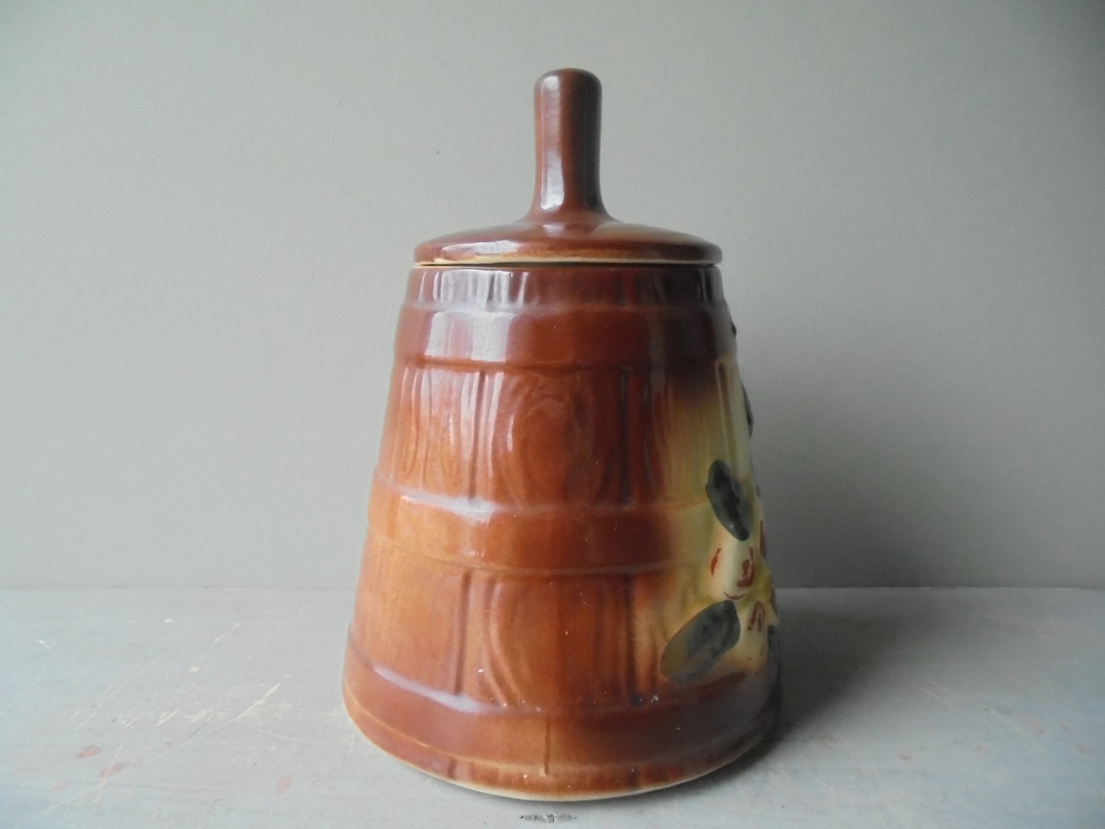 Butter Churn Cookie Jar With Flowers Vintage Kitchen Cookie Etsy