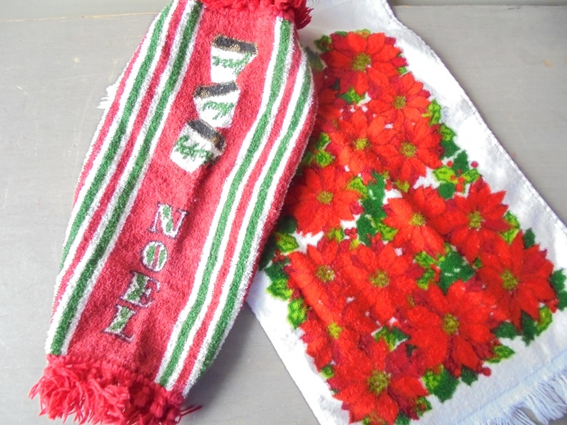 Vintage Christmas Hand Towels Red Poinsettia Decorative Etsy