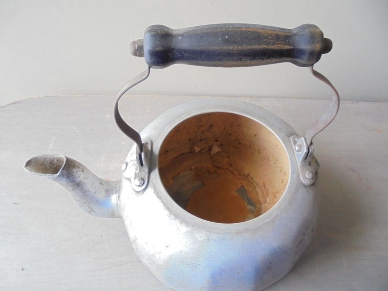 Vintage Mirro Tea Kettle Vintage Wood and Metal Tea Kettle Etsy