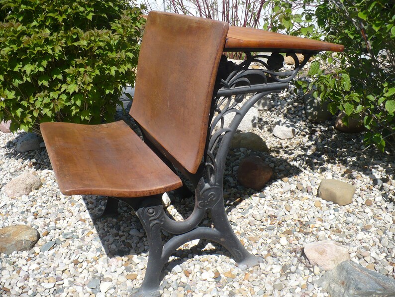 Antique School Desk Cast Iron And Wood Child S Image 0
