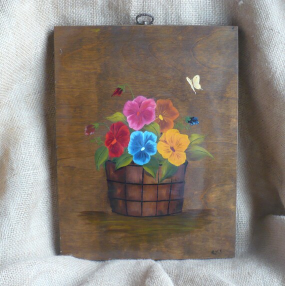 Vintage Hand Painted Wall Hanging Basket full of Pansies Wall Etsy