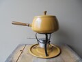 Vintage Yellow Fondue Pot, Fondue Set, Mustard Yellow Metal Tray, Fondue Pot with Metal Base, TheEarlyBirdFinds