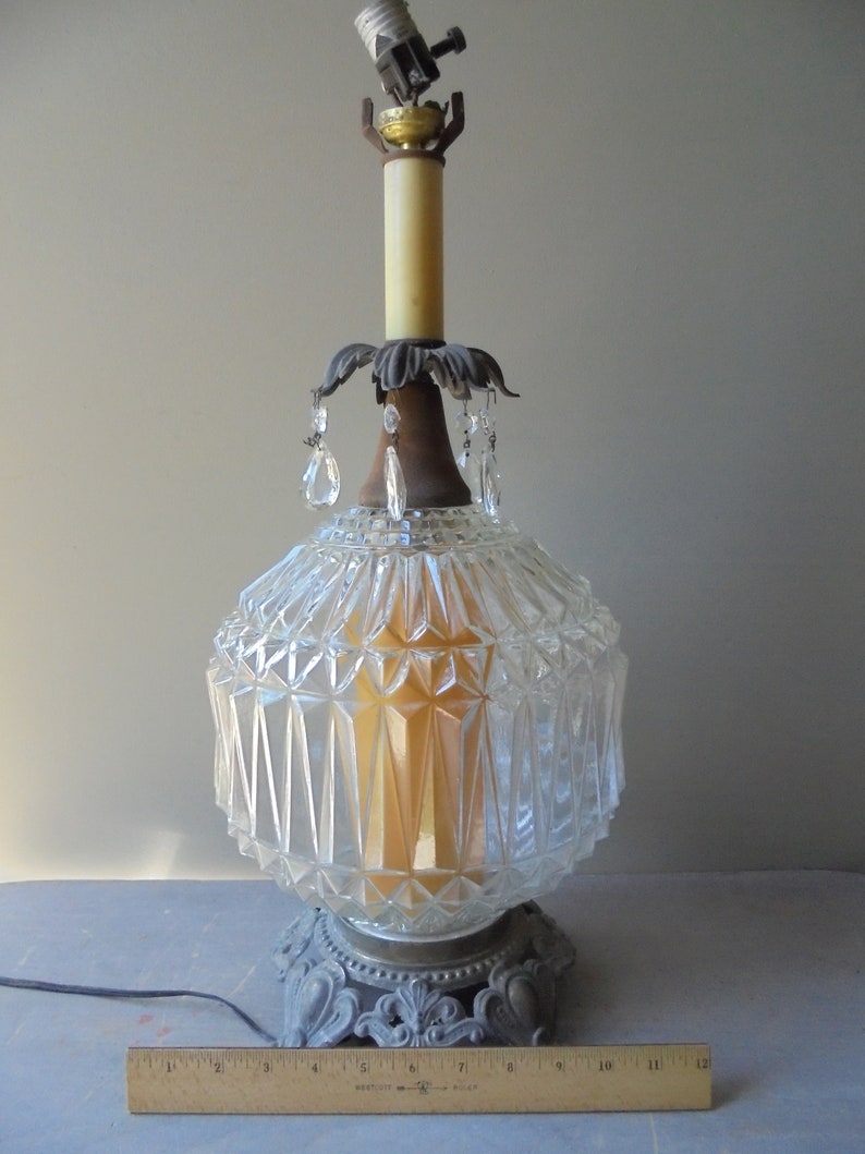 Antique Cut Glass Table Lamp Vintage Metal and Glass Lamp Etsy